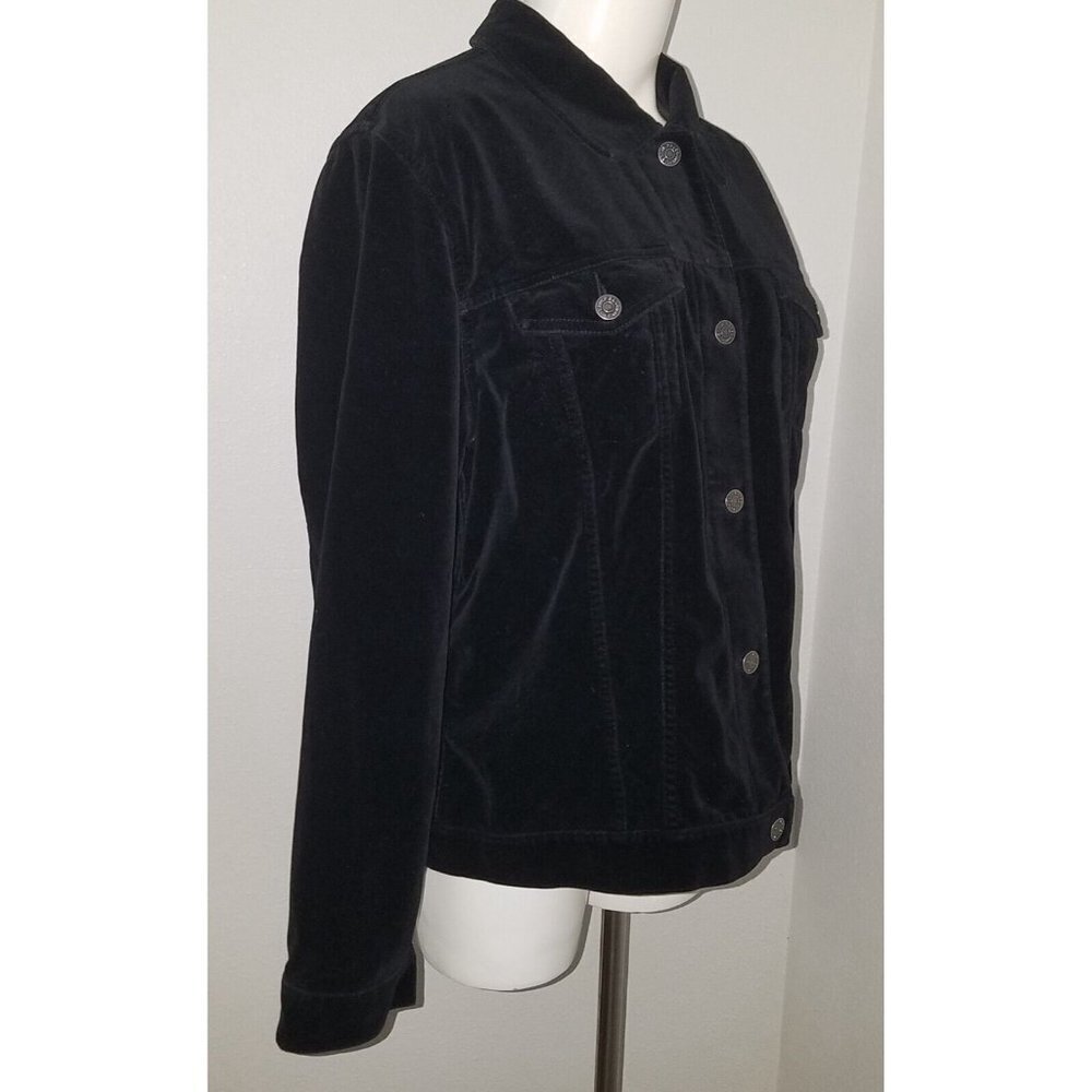 Eddie Bauer Solid Black Button Front Jacket Velve… - image 6